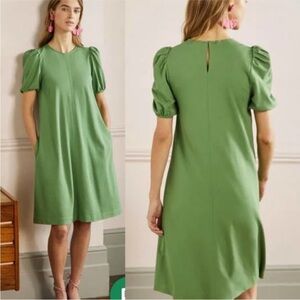 Boden Jersey Seam Detail Ponte Shift Green Puff Sleeve Knee Length Dress Size 4